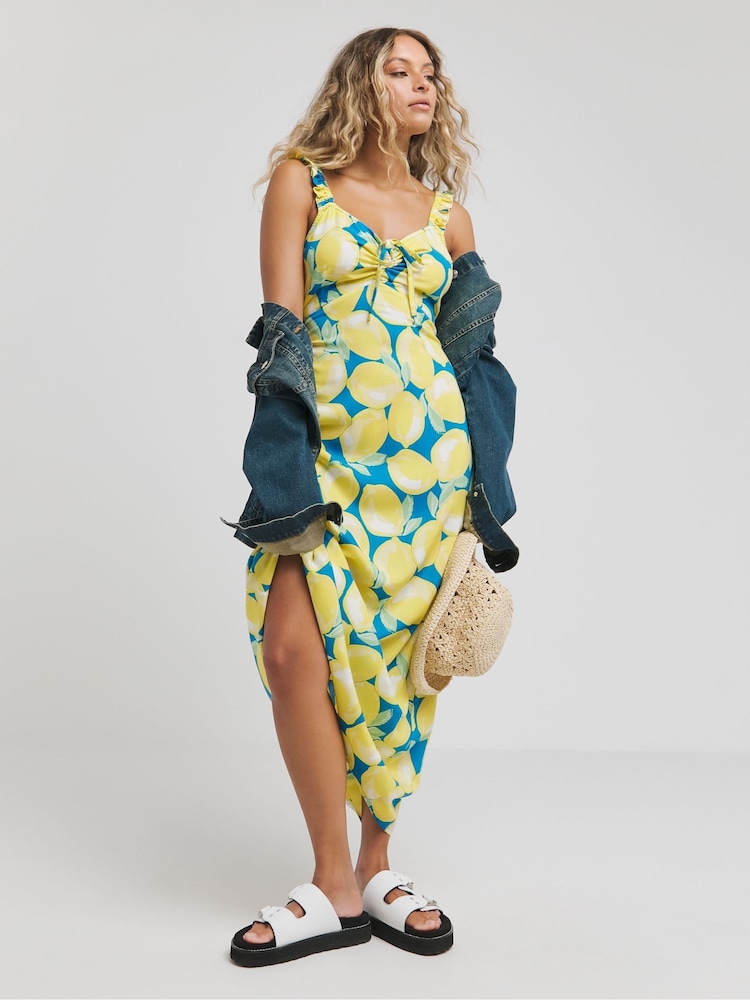Simply Be Yellow Tie Front Midi Dress - Image 1 of 4