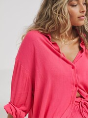Simply Be Pink Oversized Crinkle Shirt - Image 4 of 4