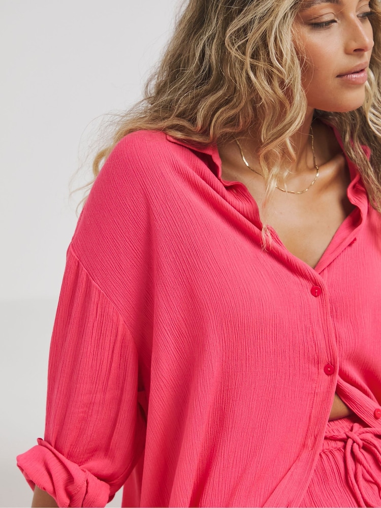 Simply Be Pink Oversized Crinkle Shirt - Image 4 of 4