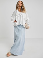 Simply Be White Seersucker Check Ruffle Sleeve Boxy Blouse - Image 3 of 4