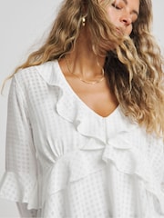 Simply Be White Seersucker Check Ruffle Sleeve Boxy Blouse - Image 4 of 4