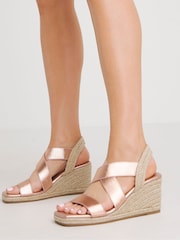 Simply Be Rose Gold Elastic Crossover Espadrille Wedge Sandals In Extra Wide Fit - Image 1 of 4