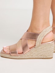 Simply Be Rose Gold Elastic Crossover Espadrille Wedge Sandals In Extra Wide Fit - Image 2 of 4