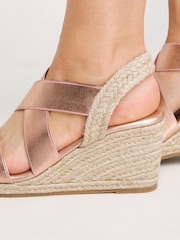 Simply Be Rose Gold Elastic Crossover Espadrille Wedge Sandals In Extra Wide Fit - Image 3 of 4