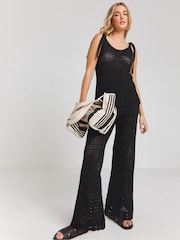 Simply Be Black 100% Cotton Crochet Tie Shoulder Cami - Image 1 of 4