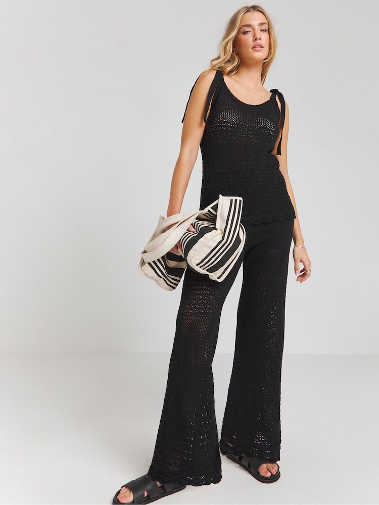 Simply Be Black 100% Cotton Crochet Tie Shoulder Cami - Image 1 of 4