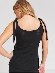 Simply Be Black 100% Cotton Crochet Tie Shoulder Cami - Image 2 of 4