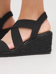 Simply Be Black Elastic Crossover Espadrille Wedge Sandals In Extra Wide Fit - Image 4 of 4