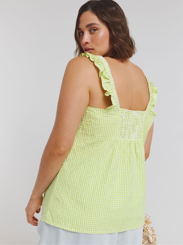 Simply Be Green 100% Cotton Gingham Ruched Cami - Image 2 of 4