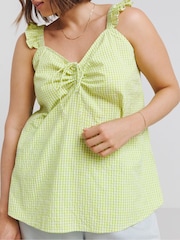 Simply Be Green 100% Cotton Gingham Ruched Cami - Image 3 of 4