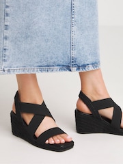 Simply Be Black Elastic Crossover Espadrille Wedge Sandals In Wide Fit - Image 3 of 4