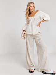 Simply Be 100% Cotton Embroidered Puff Sleeve V-Neck Smock Top - Imagen 3 de 4