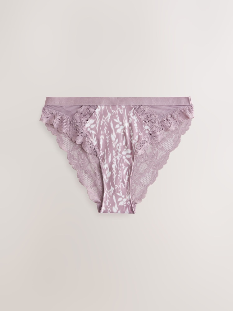 Mauve Pink Print/ Blue Lace Trim High Leg Knickers 2 Pack - Image 8 of 10