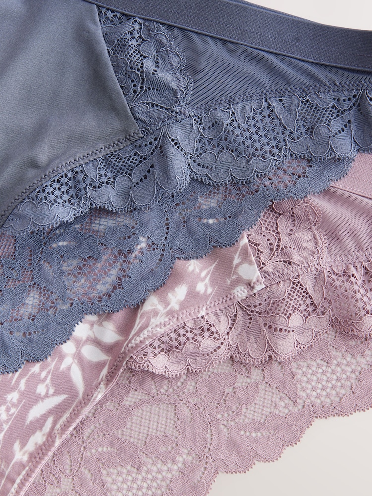 Mauve Pink Print/ Blue Lace Trim High Leg Knickers 2 Pack - Image 9 of 10