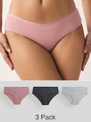 Grey/Navy Hipster Cotton Rib Knickers 3 Pack - Image 1 of 10