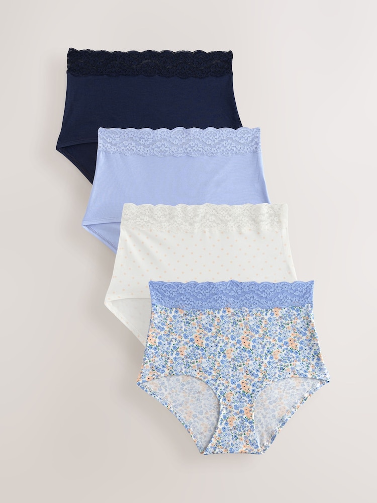 Blue Ditsy Full Brief Lace Knickers 4 Pack - Image 1 of 7