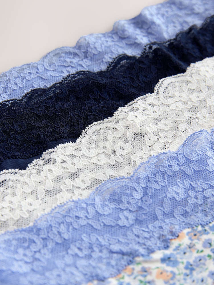 Blue Ditsy Full Brief Lace Knickers 4 Pack - Image 6 of 7