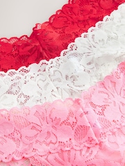 Red/Pink Thong Floral Lace Knickers 3 Pack - Image 10 of 10