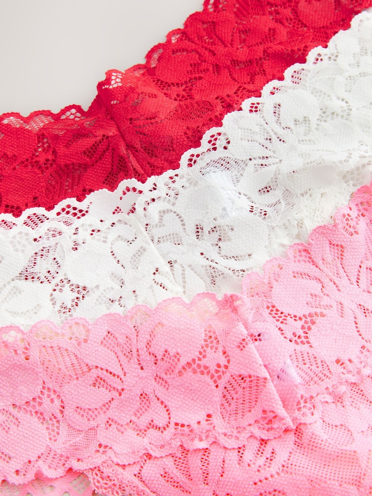 Red/Pink Thong Floral Lace Knickers 3 Pack - Image 10 of 10