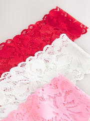 Red/Pink Thong Floral Lace Knickers 3 Pack - Image 9 of 10