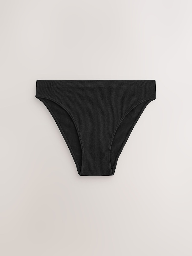 Black High Leg Seamless Rib Knickers 3 Pack - Image 8 of 8