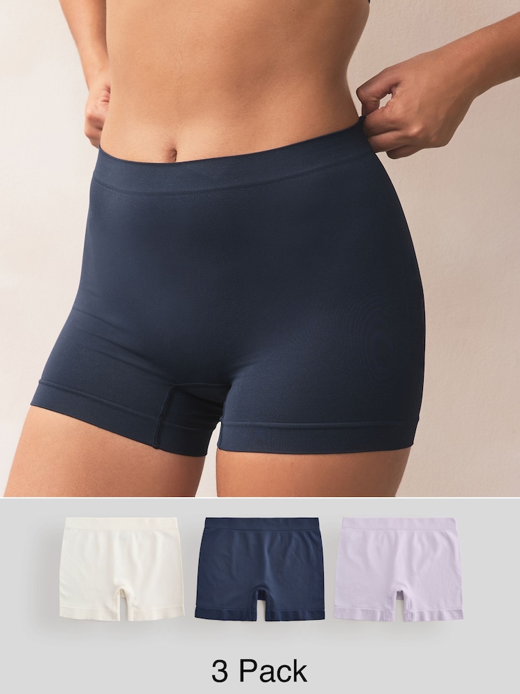 Navy/Lilac/Cream Short Seamless Rib Knickers 3 Pack - Image 1 of 9
