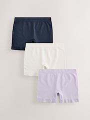Navy/Lilac/Cream Short Seamless Rib Knickers 3 Pack - Image 5 of 9