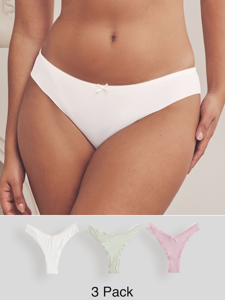 Pink/White/Green Print Brazilian Knickers 3 Pack - Image 1 of 6