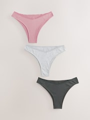 Grey/Navy Brazilian Cotton Rib Knickers 3 Pack - Image 1 of 6