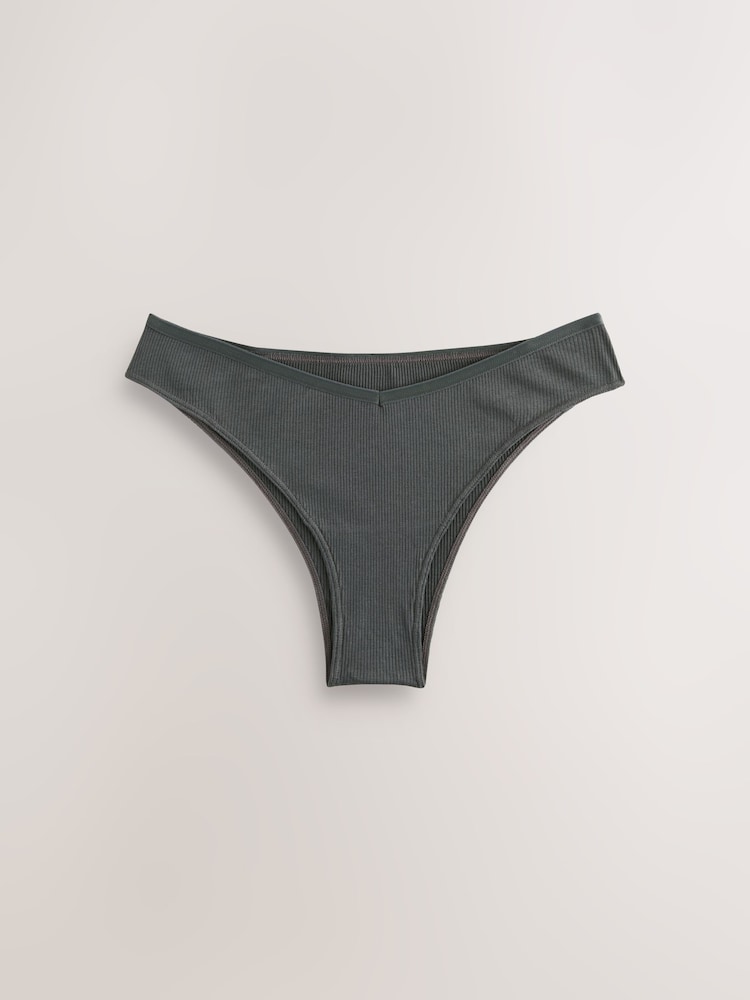 Grey/Navy Brazilian Cotton Rib Knickers 3 Pack - Image 2 of 6