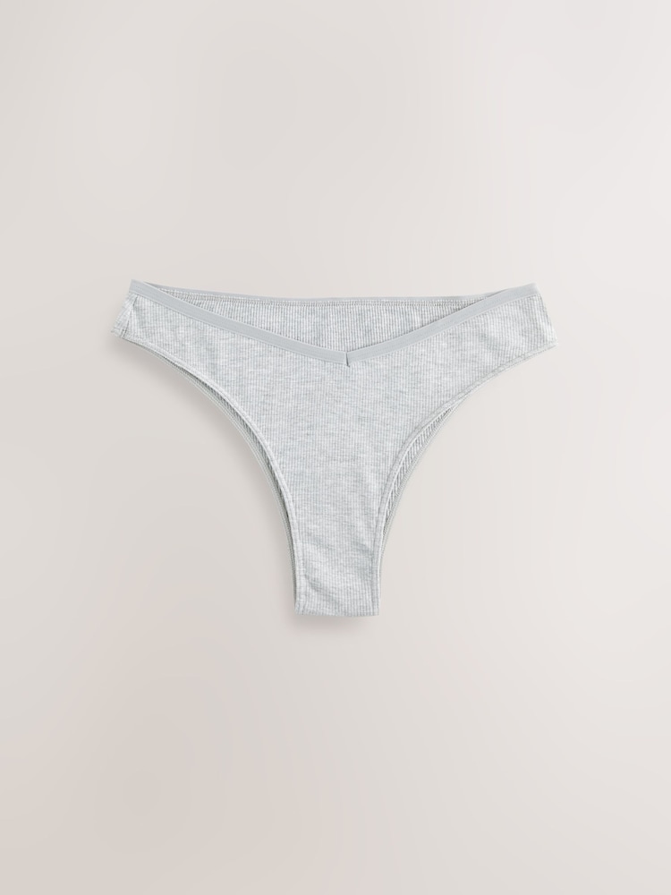 Grey/Navy Brazilian Cotton Rib Knickers 3 Pack - Image 4 of 6