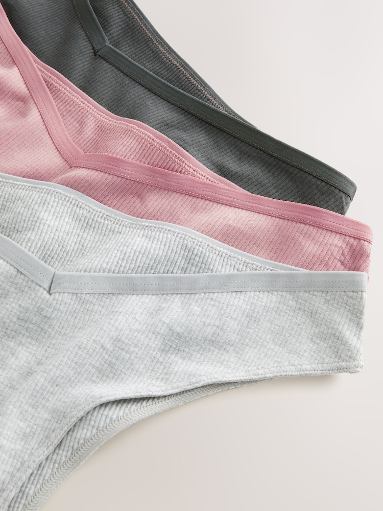 Grey/Navy Brazilian Cotton Rib Knickers 3 Pack - Image 5 of 6