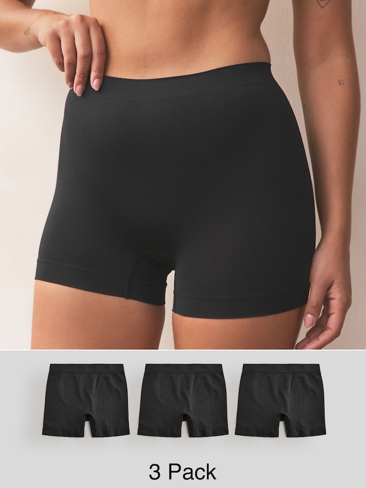 Black Short Seamless Rib Knickers 3 Pack - Image 1 of 9