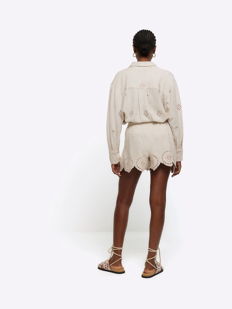 River Island Natural Broderie Linen Shorts - Image 2 of 4