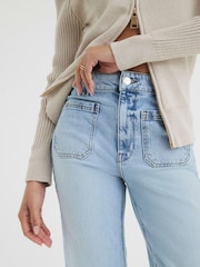 River Island Light Blue High Rise Pocket Front  Wide Leg Jeans - Image 3 of 8