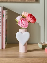 Red/Pink Artificial Ranunculus in Ceramic Heart Vase - Image 1 of 3