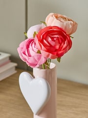 Red/Pink Artificial Ranunculus in Ceramic Heart Vase - Image 2 of 3