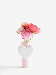 Red/Pink Artificial Ranunculus in Ceramic Heart Vase - Image 3 of 3