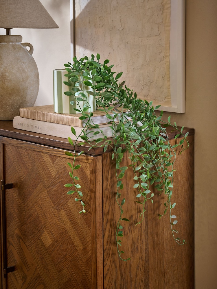 Green Artificial Trailing Plant In Stripe Ceramic Pot - Image 1 of 4
