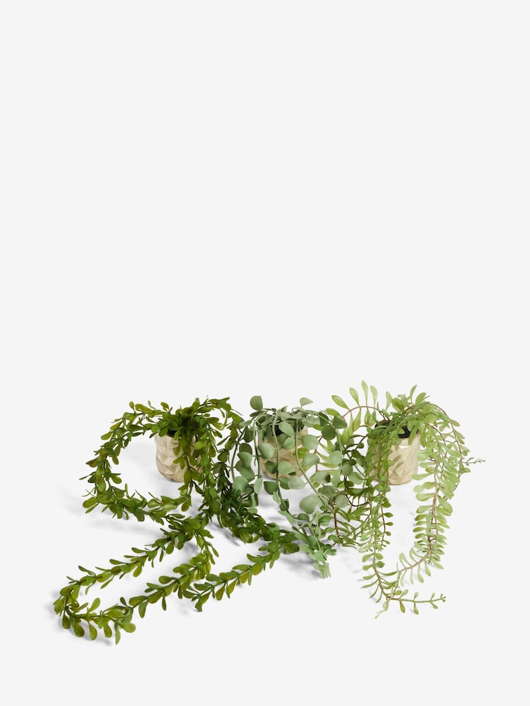 Green Artificial Trailing Plants In Mini Gold Hex Pots - Image 3 of 4