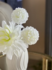 White Artificial Dahila Arrangement In Ceramic Pleated Mini Vase - Image 2 of 4