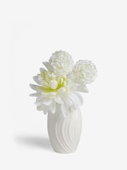 White Artificial Dahila Arrangement In Ceramic Pleated Mini Vase - Image 3 of 4