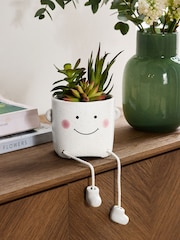 Green Artificial Succulents In Smiley Dangly Leg Ceramic Pot - Image 1 of 5