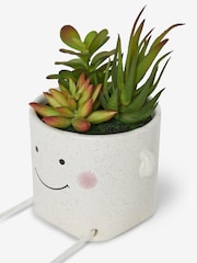 Green Artificial Succulents In Smiley Dangly Leg Ceramic Pot - Image 5 of 5