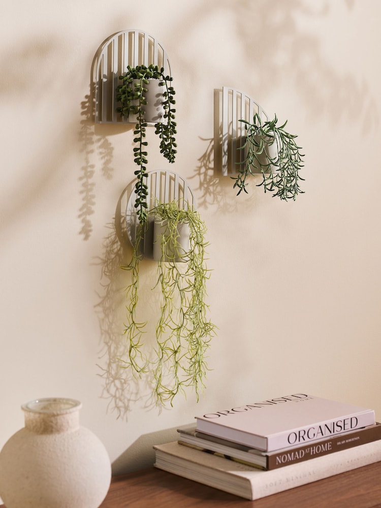 Set of 3 Natural Metal Wall Hanging Artificial Trailing Plants - Image 1 of 5
