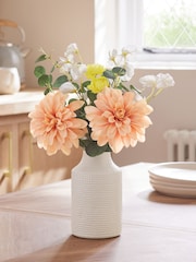 Pink/Green Artificial Dahlia Arrangement In Ceramic Vase - Image 1 of 4