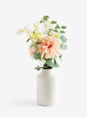 Pink/Green Artificial Dahlia Arrangement In Ceramic Vase - Image 3 of 4