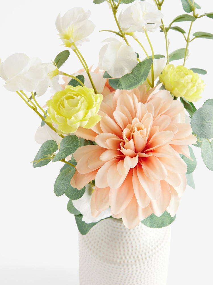 Pink/Green Artificial Dahlia Arrangement In Ceramic Vase - Image 4 of 4