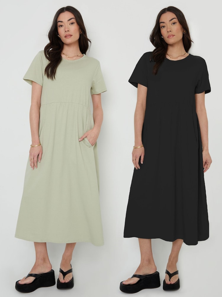 Threadbare Black 100% Cotton Smock Style Midi Dress 2 Pack - Image 1 of 3