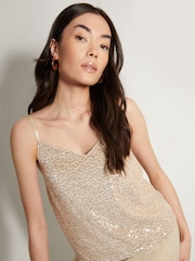 Threadbare Gold Party Sequin V-Neck Cami Vest Top - Image 1 of 4